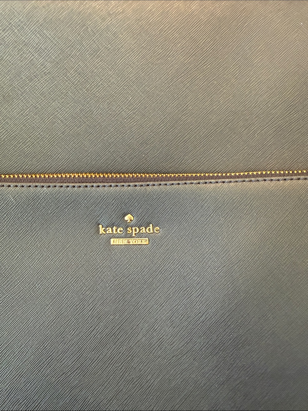 kate spade navy leather wheeled carry-on suitcase with gold logo - Picture 4 of 16